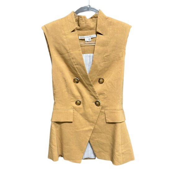 Veronica Beard | Amika Double-Breasted Vest in Camel Tan - Picture 1 of 8